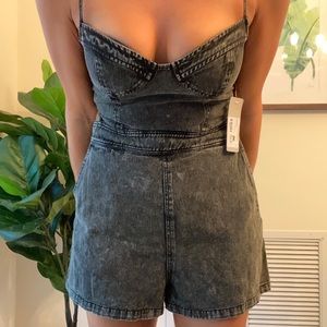 Denim Romper/Onesie, Strappy tie up low back, Lizard Thicket, Tags on